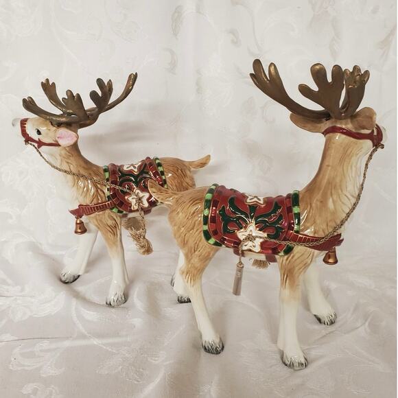 NEW Fitz & Floyd "Christmas Tidings" Ceramic Reindeer Figurines Discontinued - Picture 6 of 10